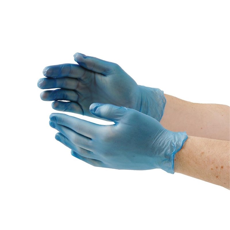 Blue Vinyl Gloves - Medium P/F